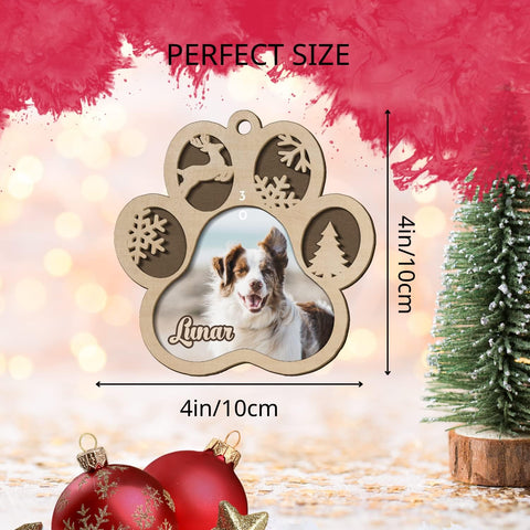 Mostprints Personalized Wooden Dog Cat Paw Ornament Christmas, Custom Dogs Cat Suncatcher Pet Name Ornaments, Customized Memorial Dog Ornament for Christmas Tree