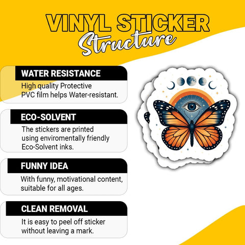 3PCS Wild and Free Butterfly 3" Sticker, Butterfly Eyes Sticker, Wild Butterflies Stickers, Dreamy Nature Vinyl Stickers Gift Decor for Laptop Water Bottle Car Phone Helmet Window Kindle Notebook