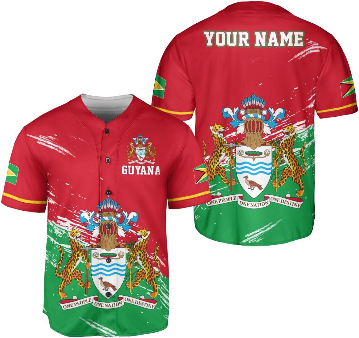 Leeprints Personalized Guyana Baseball Jersey Shirt, GuyaneseFlag Jersey, Guyana Guyanese Pride Jersey for Men and Women