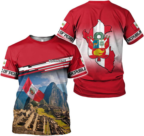 Woseprints Personalized Name Peru T-Shirts, Peru Flag Pride 3D T-Shirt for Men & Women