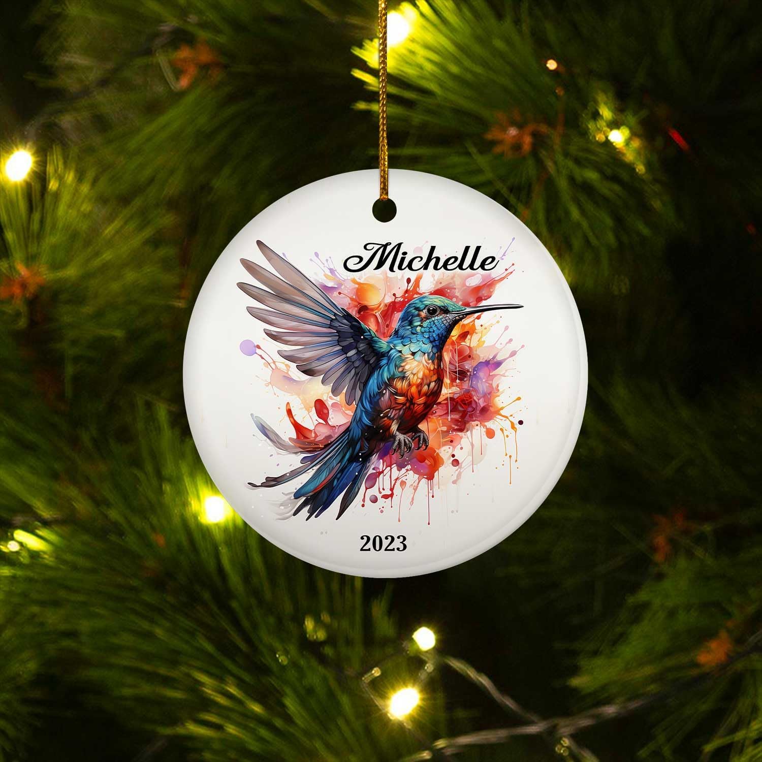 MAPrints Personalized Hummingbird Ornaments for Christmas Tree 2024, Hummingbird Christmas 2024 Ornament, Bird Ceramic Ornament, Gifts for Bird Lovers (Bird 3)