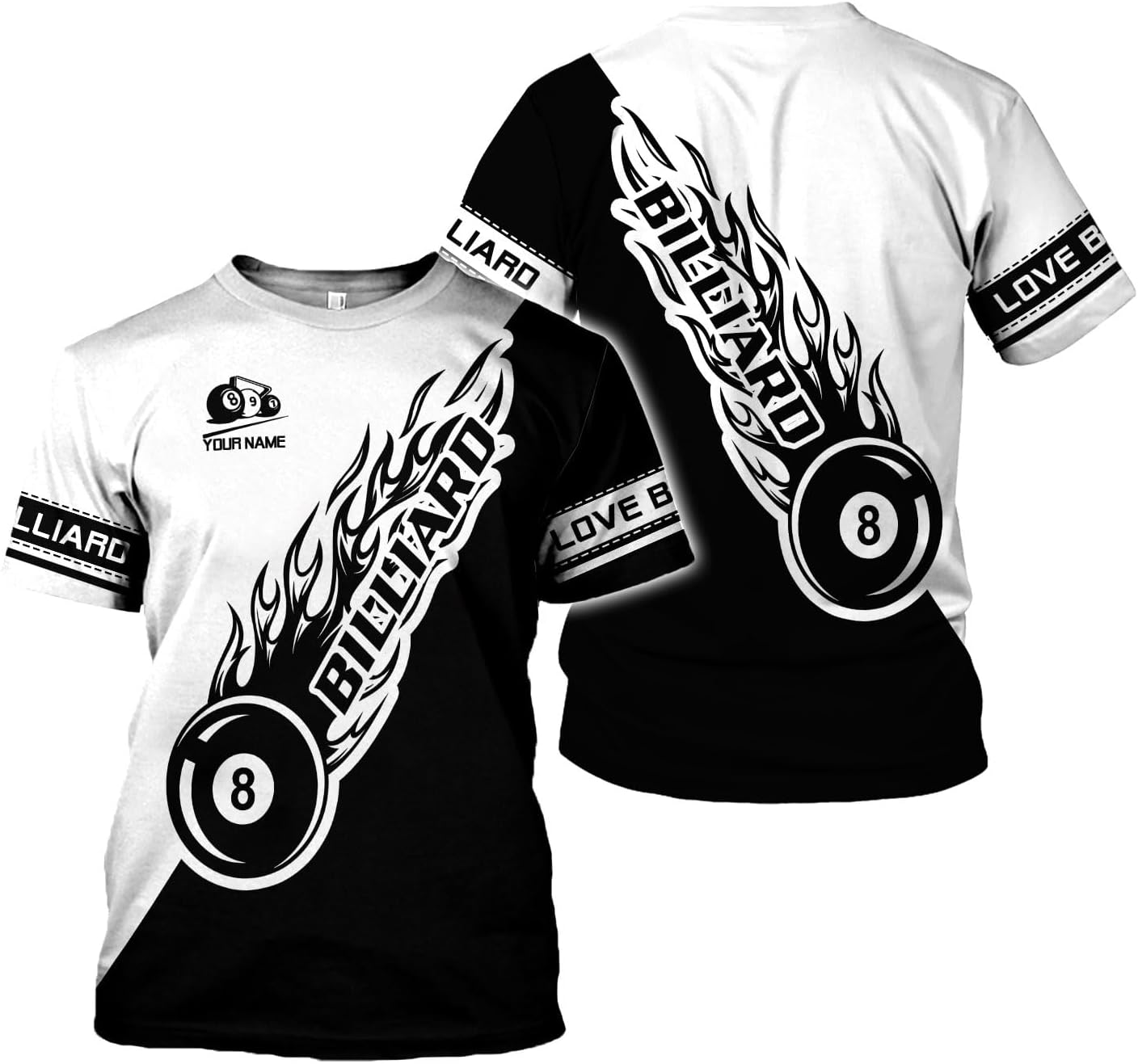 Rivelus Personalized Name Billiard Shirts 3D, Billiards Shirt 8 Ball Billiard Shirt Custom Men's Pool Men Women