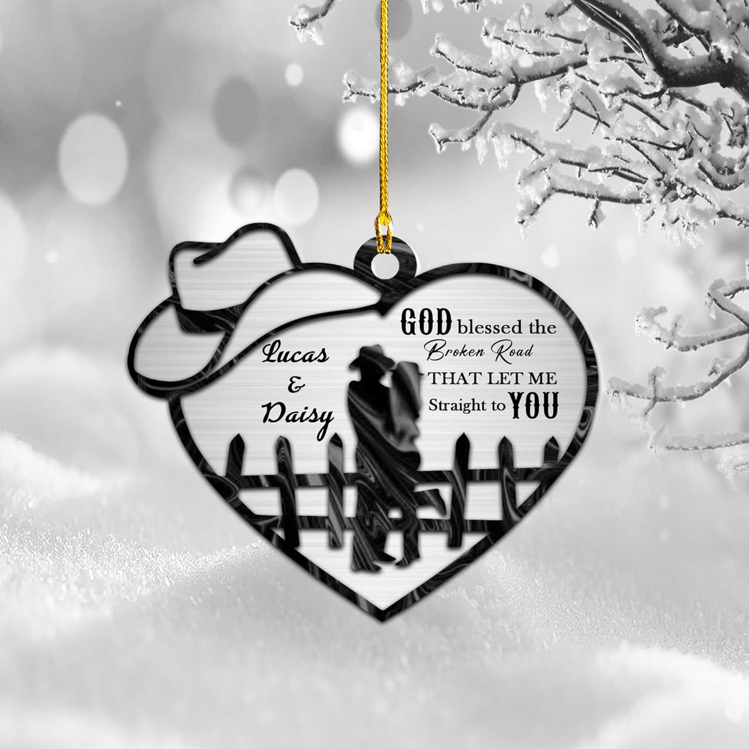 Artparel Personalized Couple Riding Horses Godd Blessed Custom Christmas Ornament, Western Horseshoe Couple Personalized Christmas Ornament,Gift for Couple Cowboy (Cowboy 5)