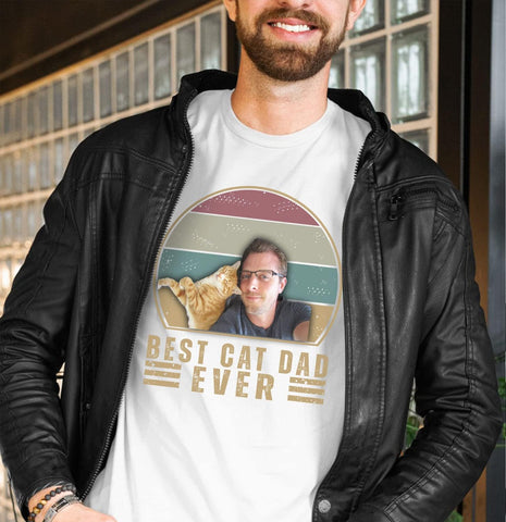 Personalized Best Cat Dad Ever Shirt, Cat Daddy Fathers Day Custom Photo Funny Custom Cat Dad Shirt with Pet Names (Cotton, TS41)