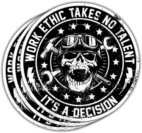 3 Pcs Work Ethic Takes No Talent It's a Decision Sticker Funny Mechanic Carpenter Toolbox Blue Collar Mechanic Sticker Work Ethic Stickers Laptop Bottle Phone Helmet Hard Hat Funny Gifts 3"x3"