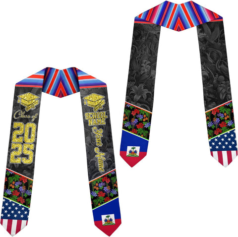 Pretyprints Haitians Graduation Sash, Haiti Graduation Stole Custom, Personalized Haitians American Flag Graduation Sash 2025