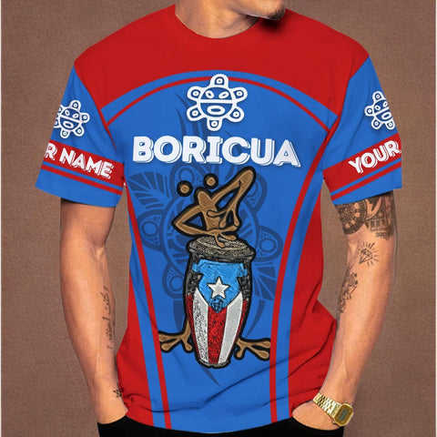 AOVL Personalized Puerto Rico Flag 3D Shirt - Unisex Adults - Red - Short Sleeve - Crew Neck - Modern - Polyester Blend - Fade Resistant - Size L