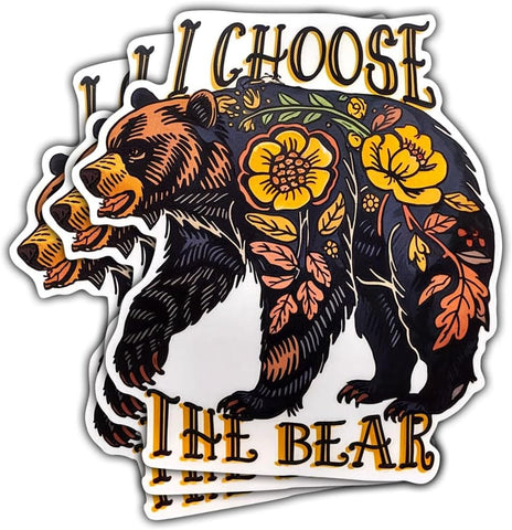 (3pcs) I Choose The Bear Sticker, Bear Sticker Die-Cut Waterproof Vinyl Sticker Laptop Water Bottle Window Phone Helmet