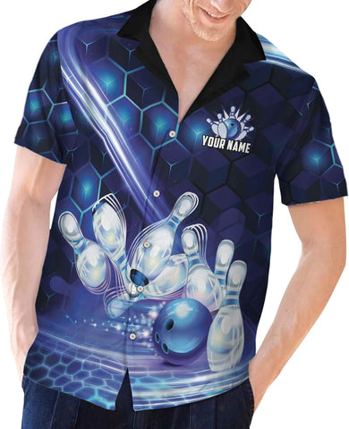 Artparel Personalized Bowling Hawaiian Shirt 3D Bowling Hawaiian Gifts Men Bowling Button-Down Short Sleeve Hawaiian Shirt