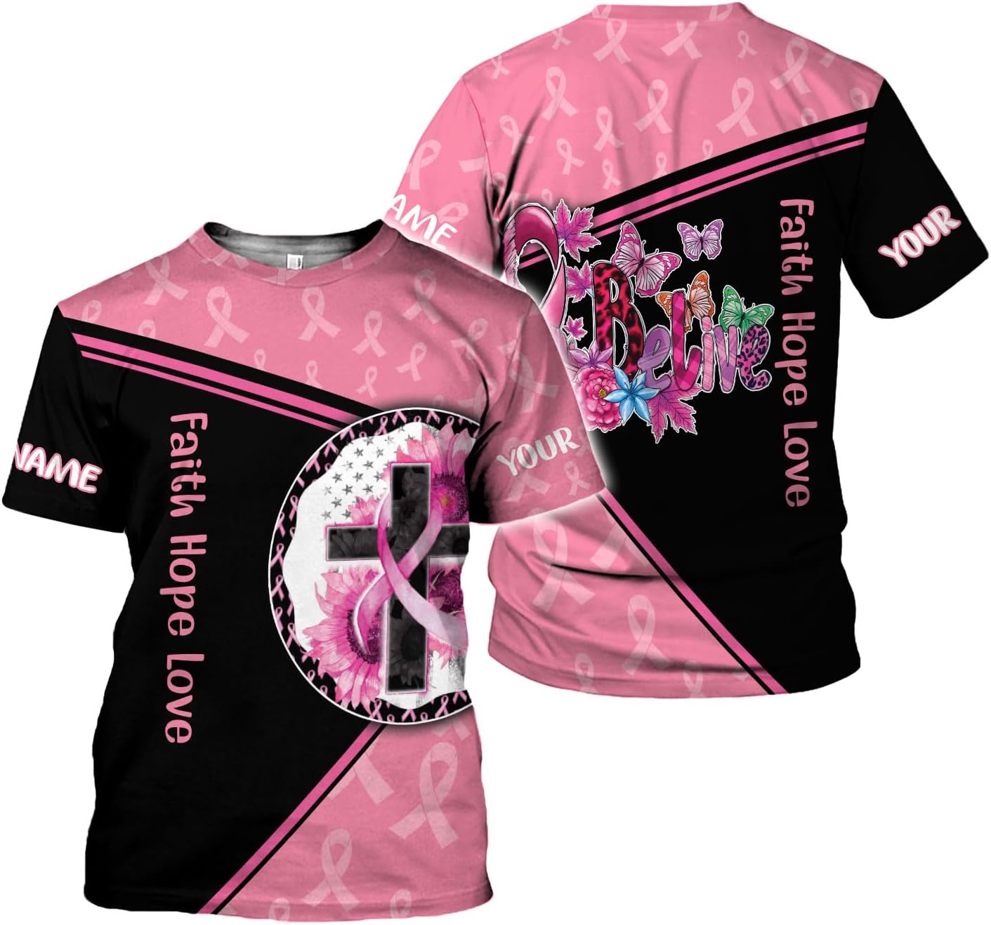 Mostprints Personalized Name Breast Cancer Shirts for Women 3D, Breast Cancer Shirt, Breast Cancer Gifts for Women S-5XL