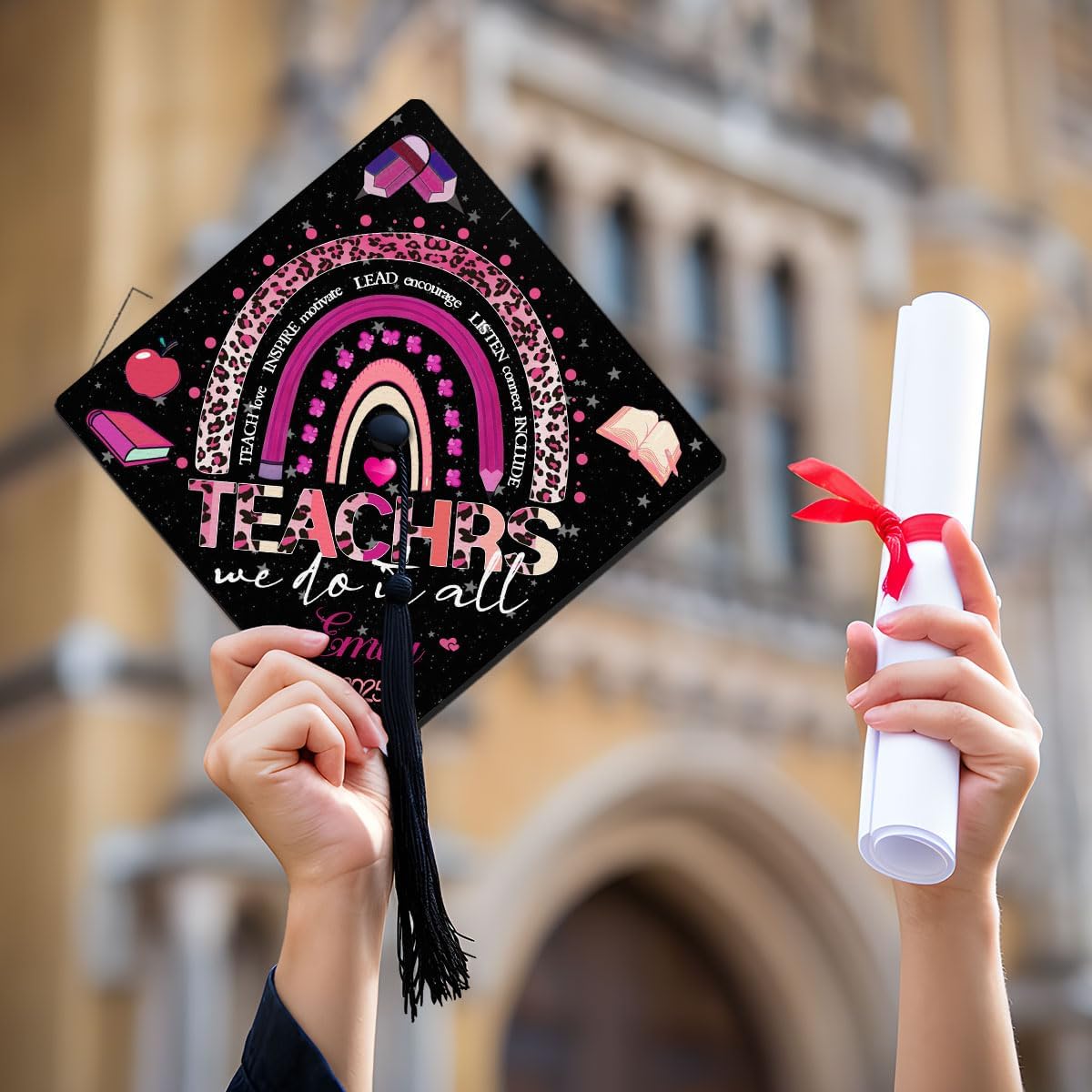 Pretyprints Personalized Teacher Graduation Cap Topper Teacher Gift Class Of 2025 Graduation Cap Decoration Topper