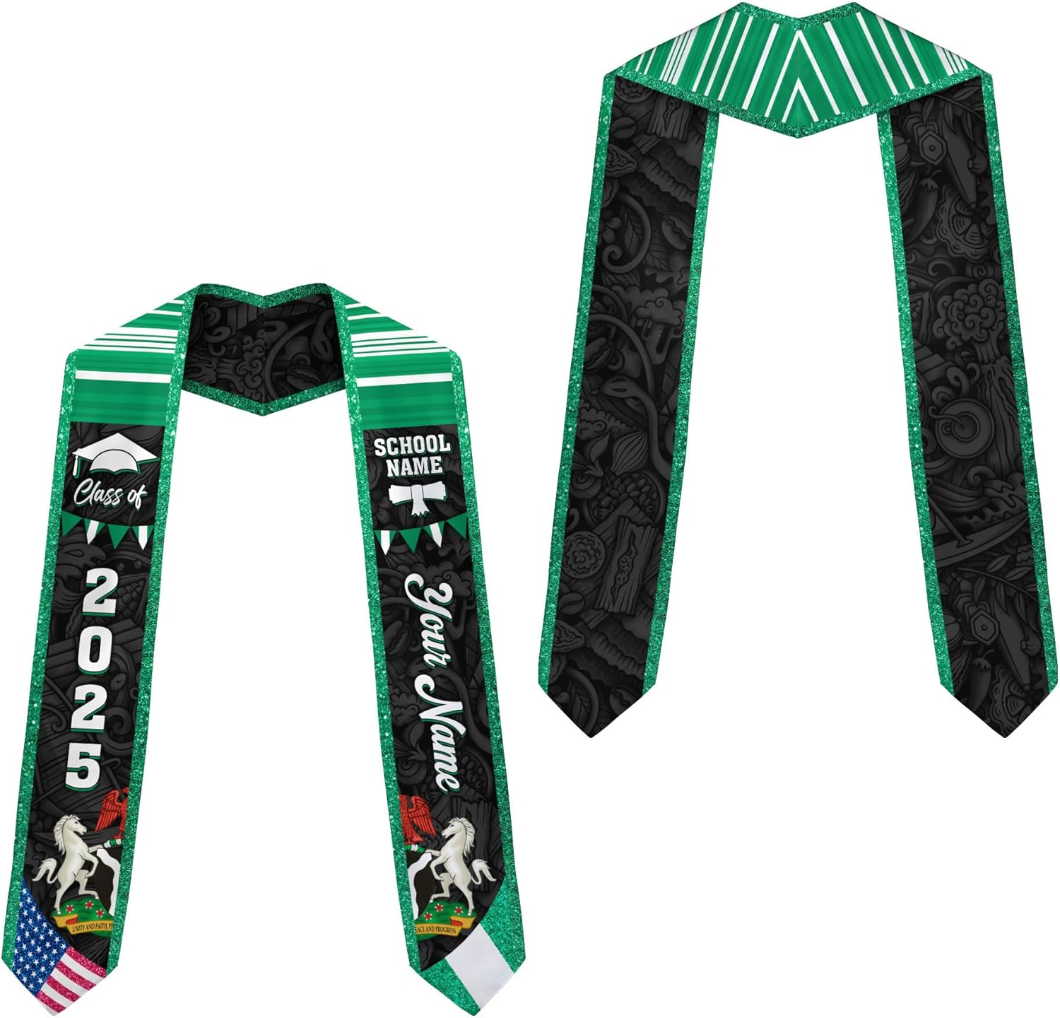 Pretyprints Custom Nigerian Graduation Sash Nigeria Graduation Stole Personalized Nigerian American Flag Graduation Sash 2025