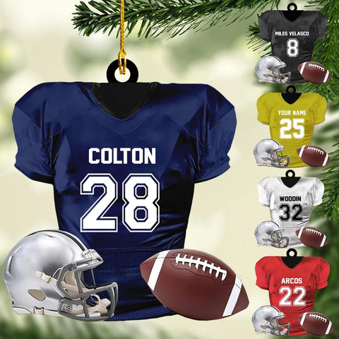 Personalized Name Football Ornaments 2024, Customized Football Christmas Ornaments Wood, Acrylic Ornament Christmas Tree Hanging Ornament Pine Tree Decorations for Kid Couple Friends Family