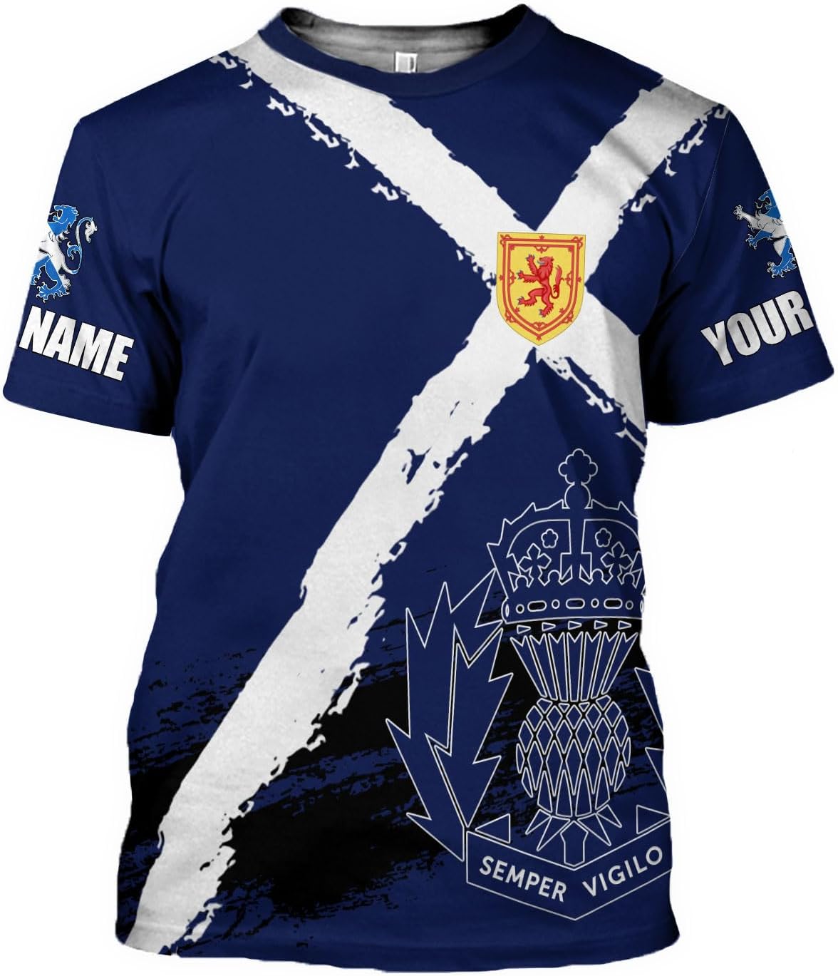Custom Scotland Shirts for Men Scottish Rampant Lion Scotland Coat of Arms Banner T-Shirt Lion Scottish Pride Gift Shirts 3D