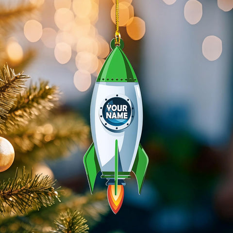 Personalized Space Rocket Ship Christmas Ornament, Space Gifts, Rocket Ornament, Planet Ornament, Spaceship Ornament, Custom Space Gift (Acrylic, Style 1)
