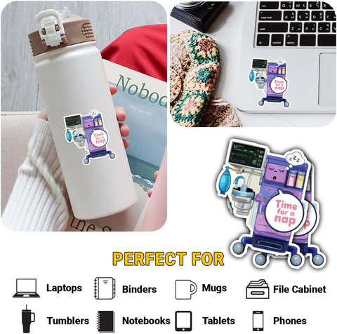 (3PCS) Time for a Nap Sticker, Gifts Funny Cute Anesthesia Stickers, Hospital Equipment for Nurse Anesthesia Machine Style for CRNAs, Sticker for Med Students Car Decal for Laptop Clipboard 3 Inch