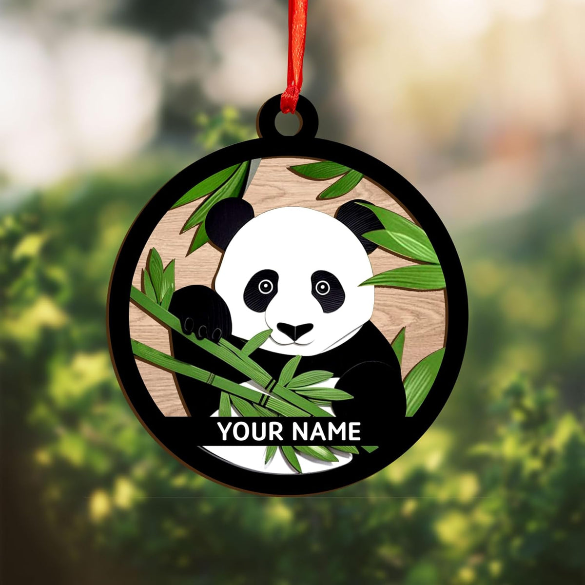 MAPrints Personalized Panda Ornament Xmas Tree, Panda Acrylic Or Wood Flat Shape Ornament Christmas 2024, Panda Lovers Ornament Xmas Decor, Panda Bear Gifts Panda Bamboo Hanging Ornament (Panda 1)