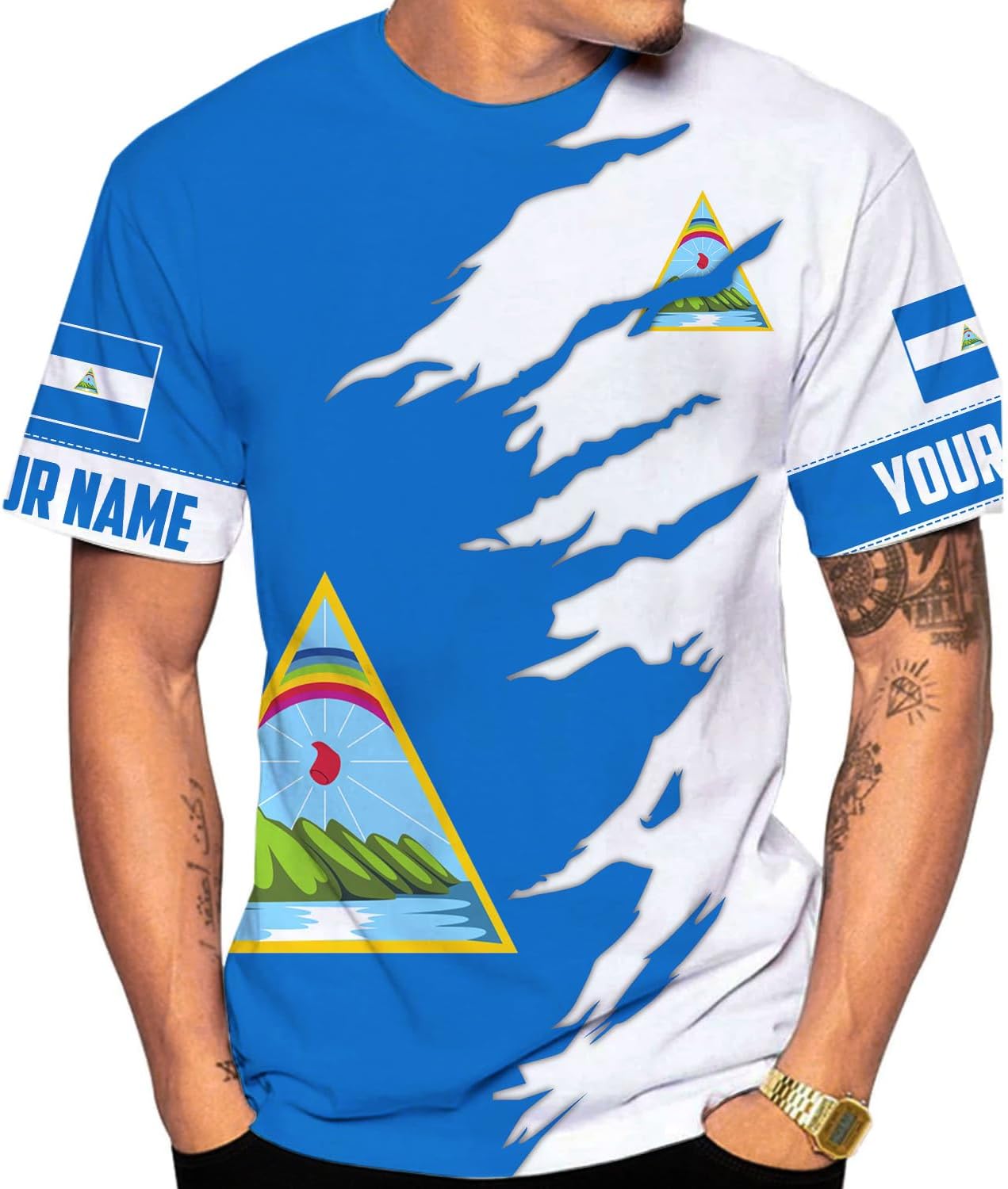 Vybonz Personalized Nicaragua Shirt 3D, Nicaragua Flag Shirts, Nicaraguan Camisas T-Shirt, Nicaragua Shirts for Men Women