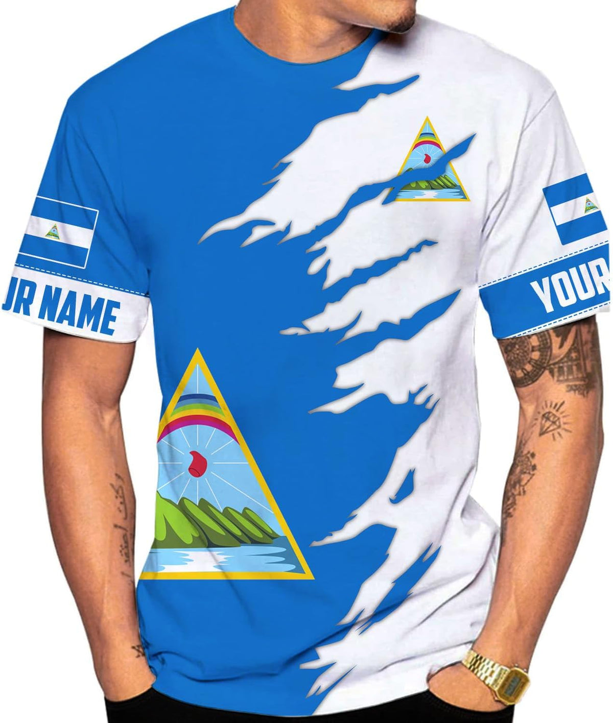 Vybonz Personalized Nicaragua Shirt 3D, Nicaragua Flag Shirts, Nicaraguan Camisas T-Shirt, Nicaragua Shirts for Men Women