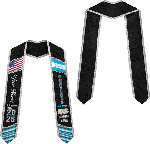 Pretyprints Honduran Graduation Sash, Custom Honduran American Flag Graduation Sash 2025, Honduras Graduation Stole
