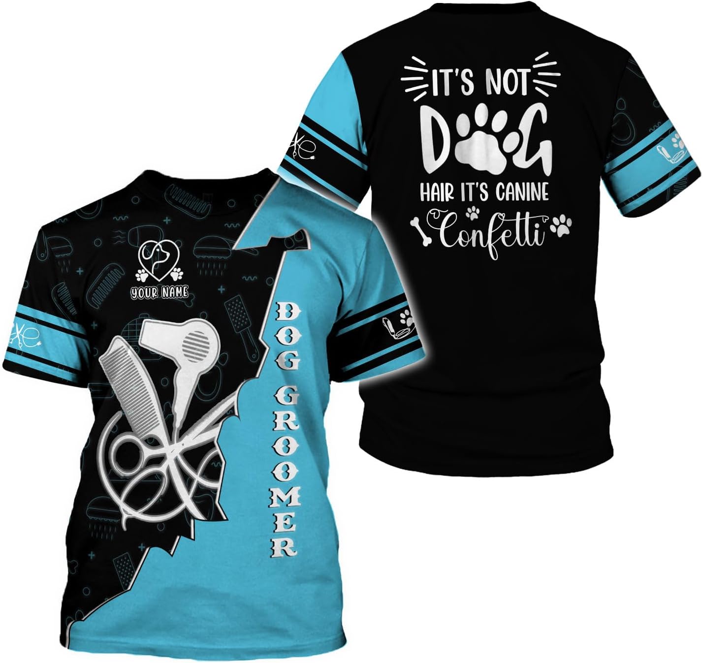 Suseaz Personalized Dog Grooming 3D Shirt, Pet Spa Short Sleeve T-Shirt Cute Pet Grooming Tshirt for Women and Men Groomer