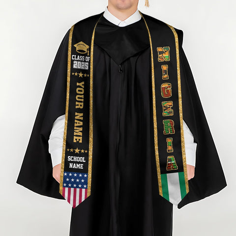 Pretyprints Custom Nigerian Graduation Sash Nigeria Graduation Stole Personalized Nigerian American Flag Graduation Sash 2025