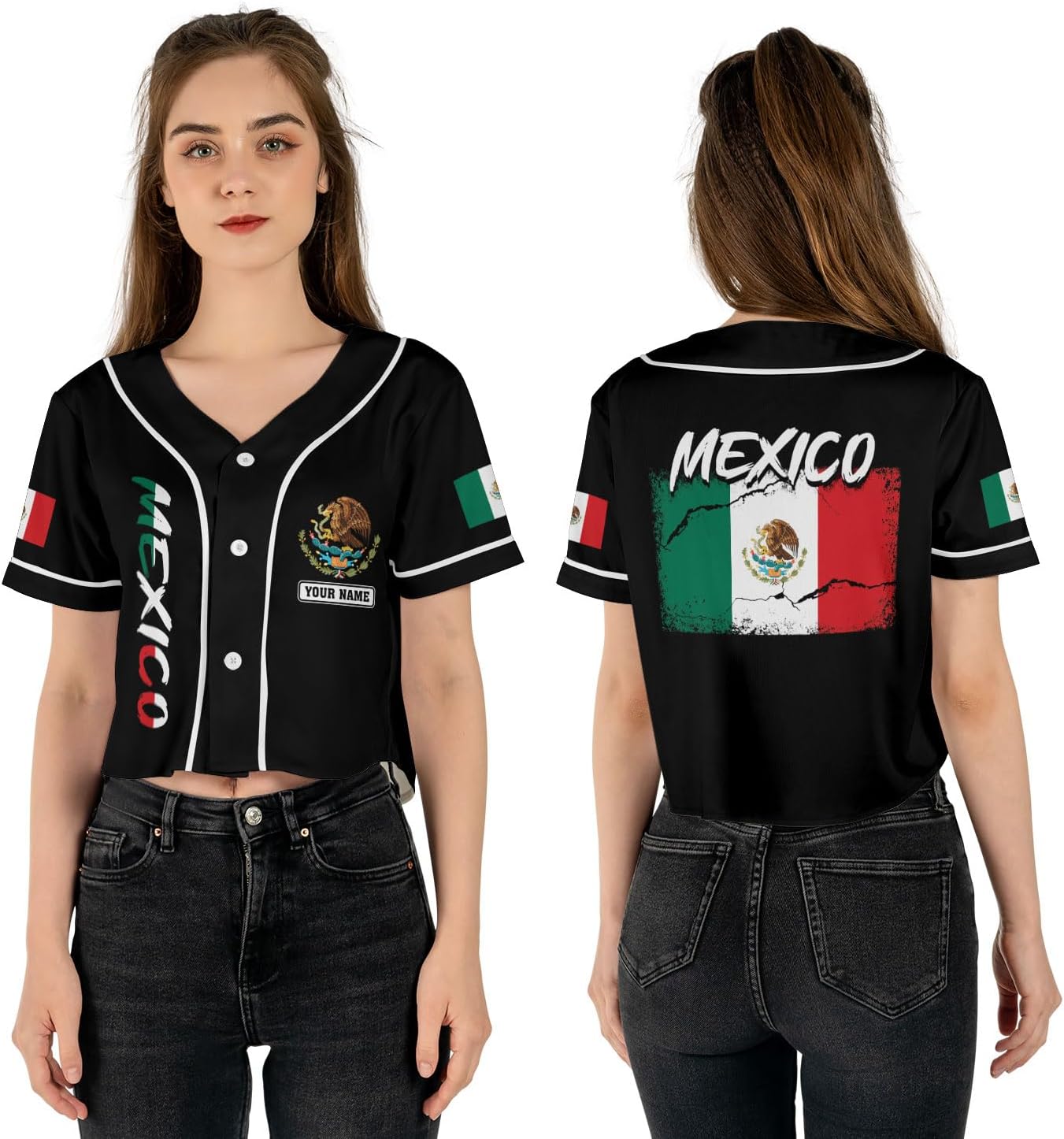 Custom Mexico Flag Crop Top Baseball Jersey Shirt Woman Playeras De Mexico 3D Personalized Mexican Jersey Shirts for Women