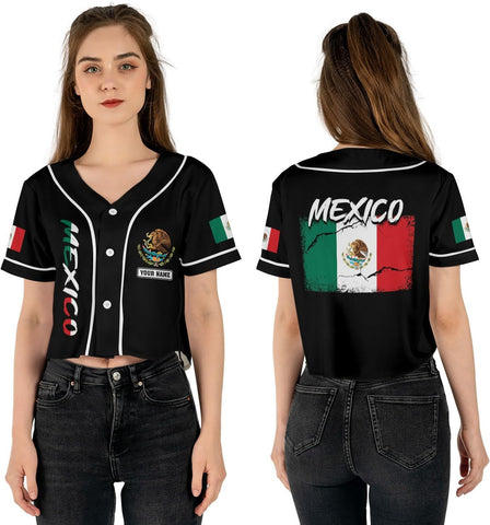 Custom Mexico Flag Crop Top Baseball Jersey Shirt Woman Playeras De Mexico 3D Personalized Mexican Jersey Shirts for Women