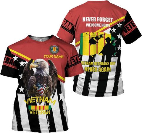 Ligthuy Personalized Name Vietnam Veteran Shirts 3D, Veterans Shirts for Men and Women, Veteran's Shirt Vietnam Veteran S-5XL