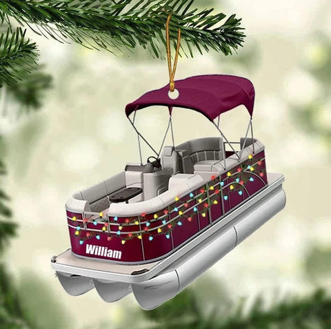 Personalized Pontoon Boat Christmas Ornament, Pontoon Car Ornament, Gift for Bowriders, Wake Boats,Pontoon Lover Gift (Pontoon 27)