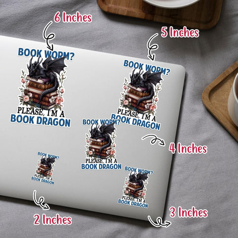 (3PCs) Bookworm Please I Am A Book Dragon Sticker, Fantasy Book Stickers for Kindle Adult, Bookworm Stickers, Dragon Sticker, Book Worm Gifts - Stickers for Laptop Water Bottle Phone Car Helmet 3"
