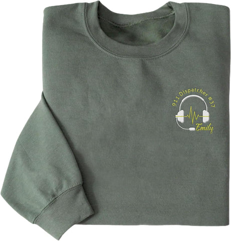 Personalized 911 Dispatcher Apparel, Thin Gold Line Embroidered Sweatshirt, Emergency 911 Hoodie Gift Dispatch Nurse Shirt