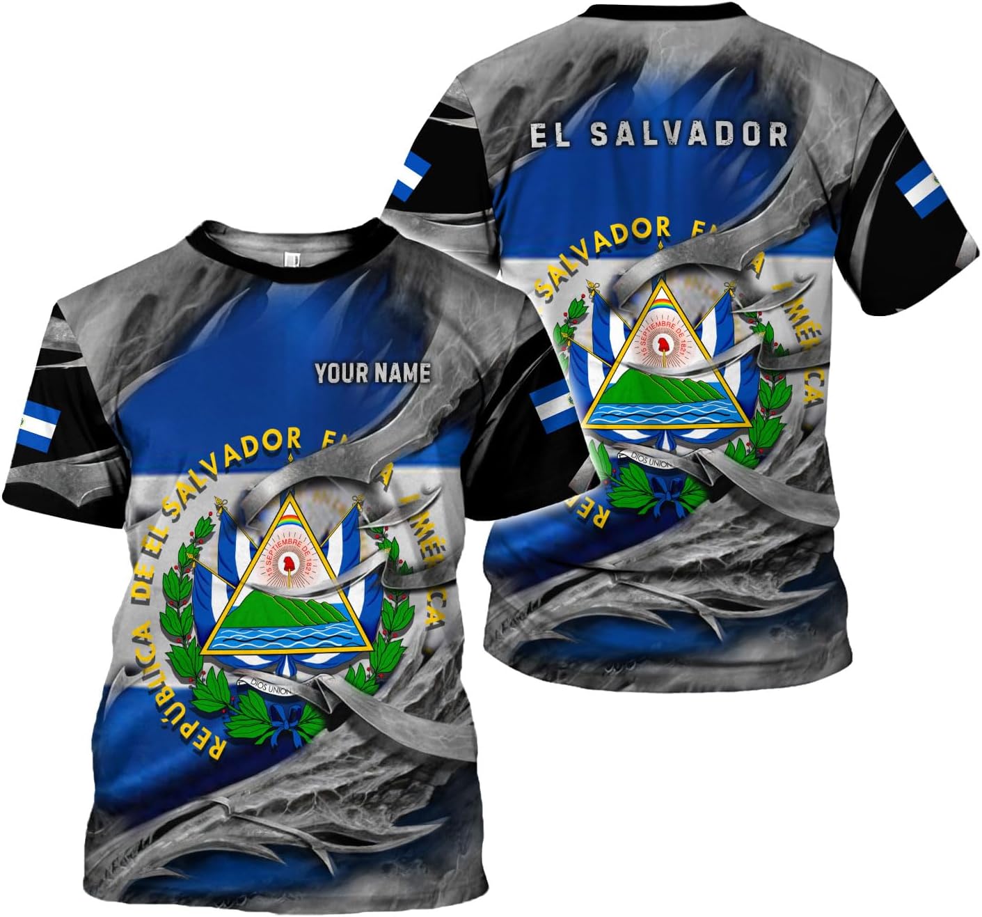 Ligthuy Personalized Name El Salvador Shirt 3D, El Salvador Flag Shirt for Men Women, Unisex T-Shirts S-5XL