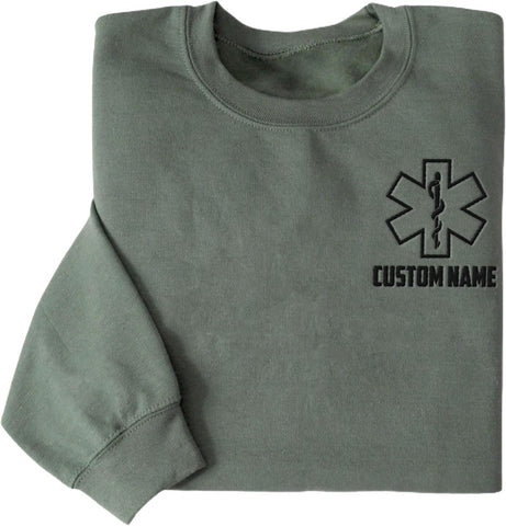 Personalized EMT EMS Paramedic Thin White Line Embroidered Sweatshirt, EMT Student, EMT Future, Medical Worker (Cotton, SS137), Small-5X-Large