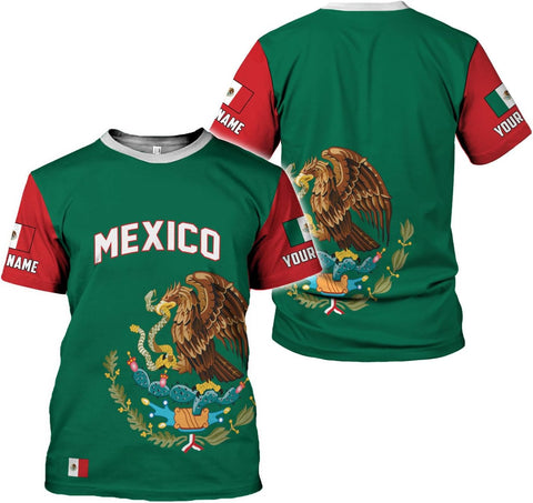 HomeDesign Custom Mexico Shirts Personalized Name Mexican 3D Flag Shirt for Men Women Aztec Unisex US Eagle Pride Camisas