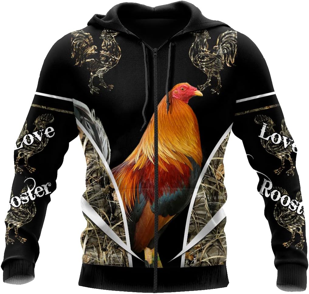 Rooster 3DHD Unisex Hoodie, T Shirt, Zip Up Hoodie, Sweatshirt for Men AD1221 Multicolor