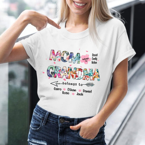 Personalized Mother's Day Tee, Mom and Grandma Belong to Kids, Grandkids Names Shirt for Nana Mimi Mom Grandma Mamaw