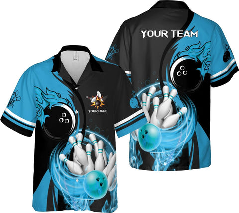 Rivelus Personalized Name Bowling Hawaii Shirts for Men and Women 3D, Bowling Shirts for Team Bowling, Bowling Shirts Gift