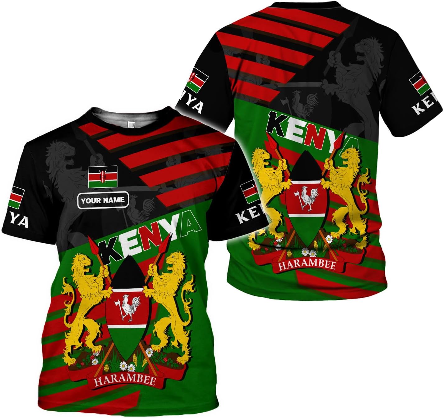 MAPrints Personalized Kenya 3D Shirts Kenyan Pride Gift T-Shirt Kenyan Flag Kenya Shirt Kenyan Africa Pride Flag Print Shirts