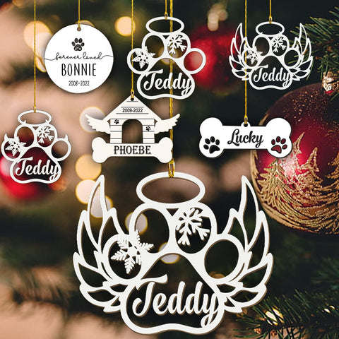 Mostprints Personalized Wooden Dog Cat Paw Ornament Christmas, Custom Dogs Cat Suncatcher Pet Name Ornaments, Customized Memorial Dog Ornament for Christmas Tree