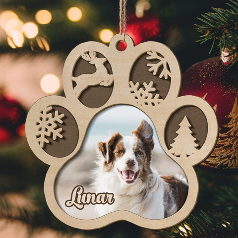 Mostprints Personalized Wooden Dog Cat Paw Ornament Christmas, Custom Dogs Cat Suncatcher Pet Name Ornaments, Customized Memorial Dog Ornament for Christmas Tree