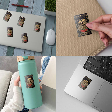 3 Pcs The Lovers Tarot Card Stickers Bumper, Fortune Teller Magic Witchy Love Decal, Love Tarot Book Lover Skeleton Sticker for Helmet Water Bottle Tumbler Phone Case 3"x3"