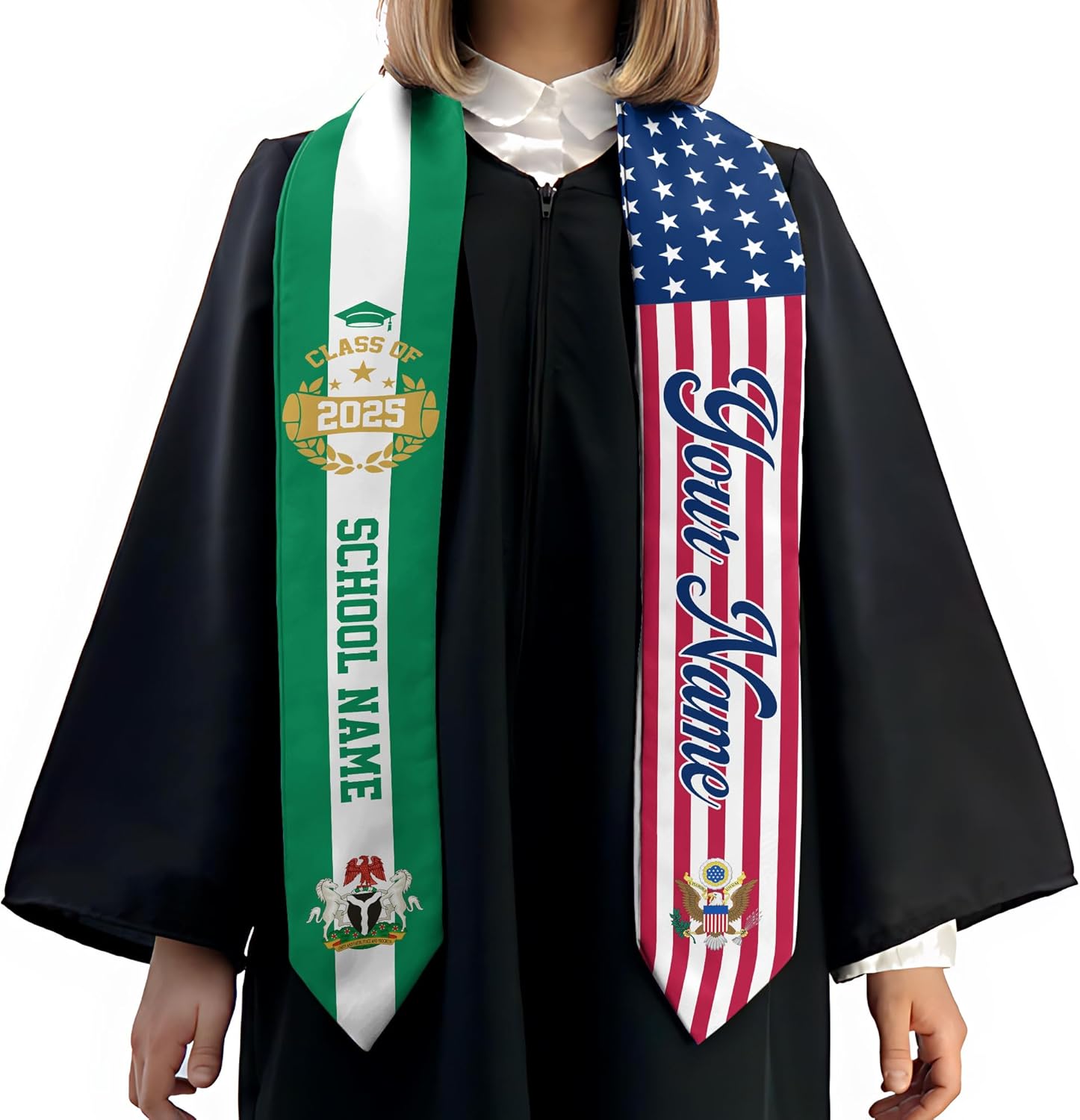 Pretyprints Custom Nigerian Graduation Sash Nigeria Graduation Stole Personalized Nigerian American Flag Graduation Sash 2025