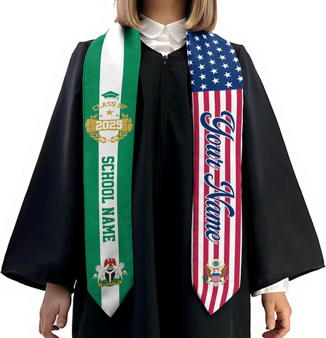 Pretyprints Custom Nigerian Graduation Sash Nigeria Graduation Stole Personalized Nigerian American Flag Graduation Sash 2025