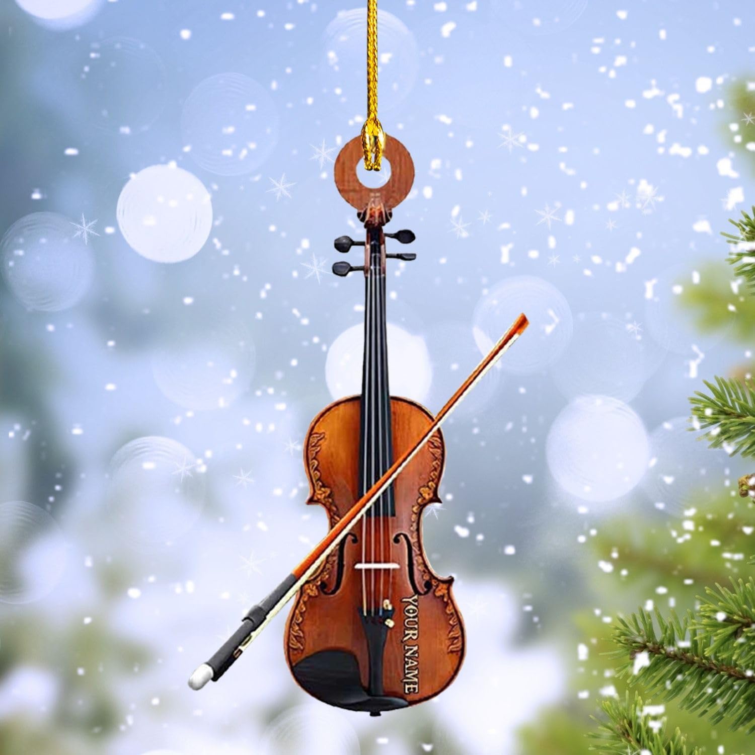 MoonArt Personalized Musical Instruments Ornament, Violin Ornament Custom Names Wood Violin Ornaments for Christmas Tree Hanging Ornament Pine Tree Decorations for Kid Couple Friends Family (VOL1)