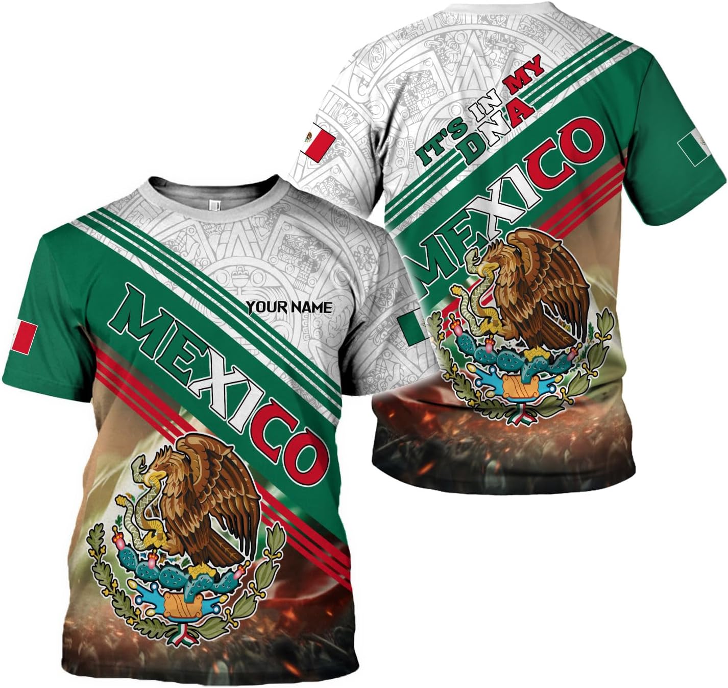Mostprints Personalized Name Mexican Shirts for Men 3D Customized Mexico Shirts for Men Mexico Shirts for Women Mexico Shirt