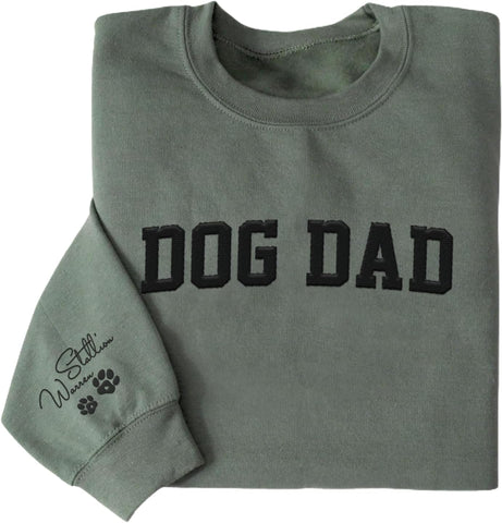 Personalized Embroidered Dog Dad Crewneck Sweatshirt, Custom Dog Dad Sweatshirt, Proud Dog Dad Shirts Gift for Men (Cotton + Polyester, SS1)