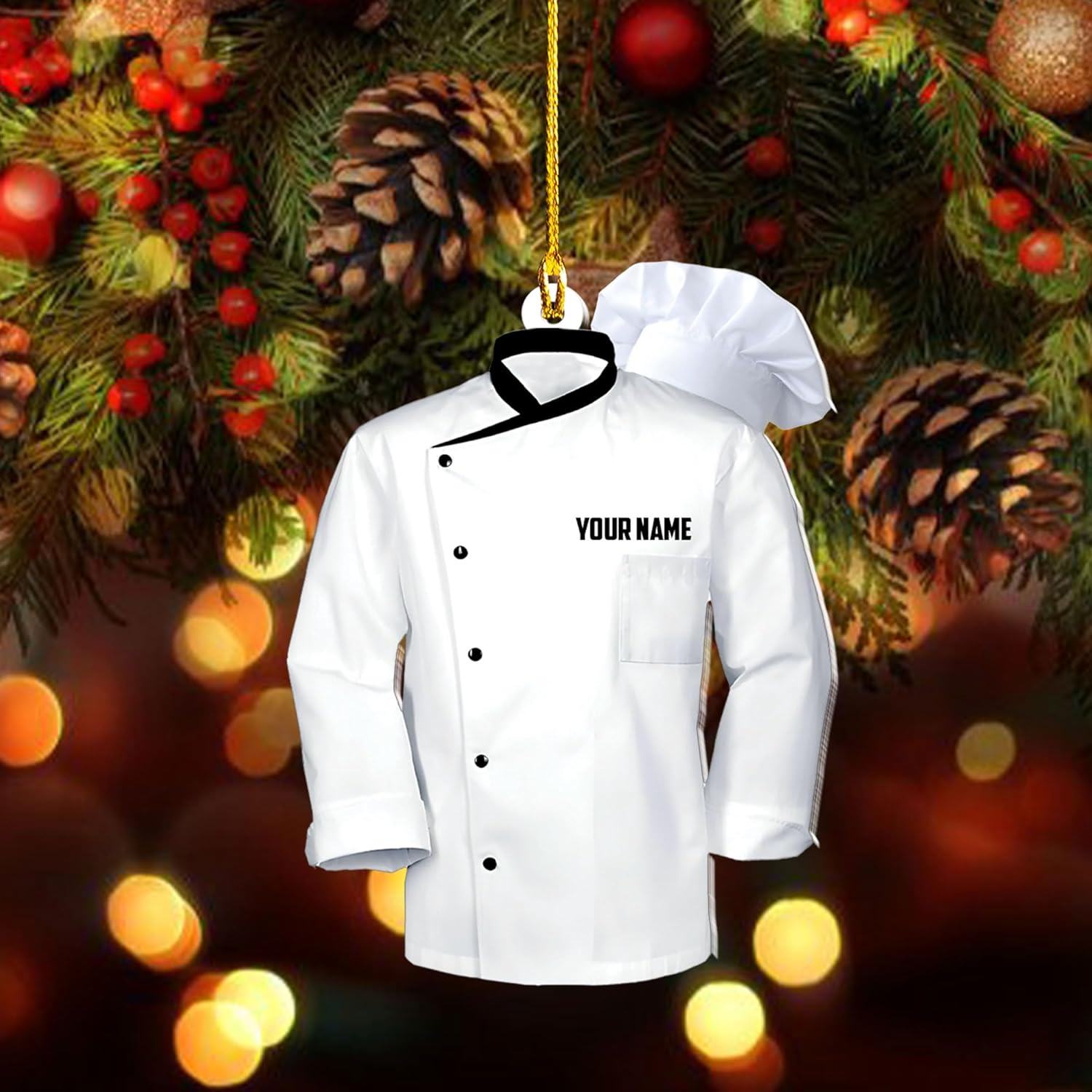 AOVL Personalized Chef Ornament, Personalized Chef Uniform Ornament, Custom Chef Hat Ornament Love Kitchen, Christmas Ornament for Chef, Christmas Tree Décor (Chef 11)