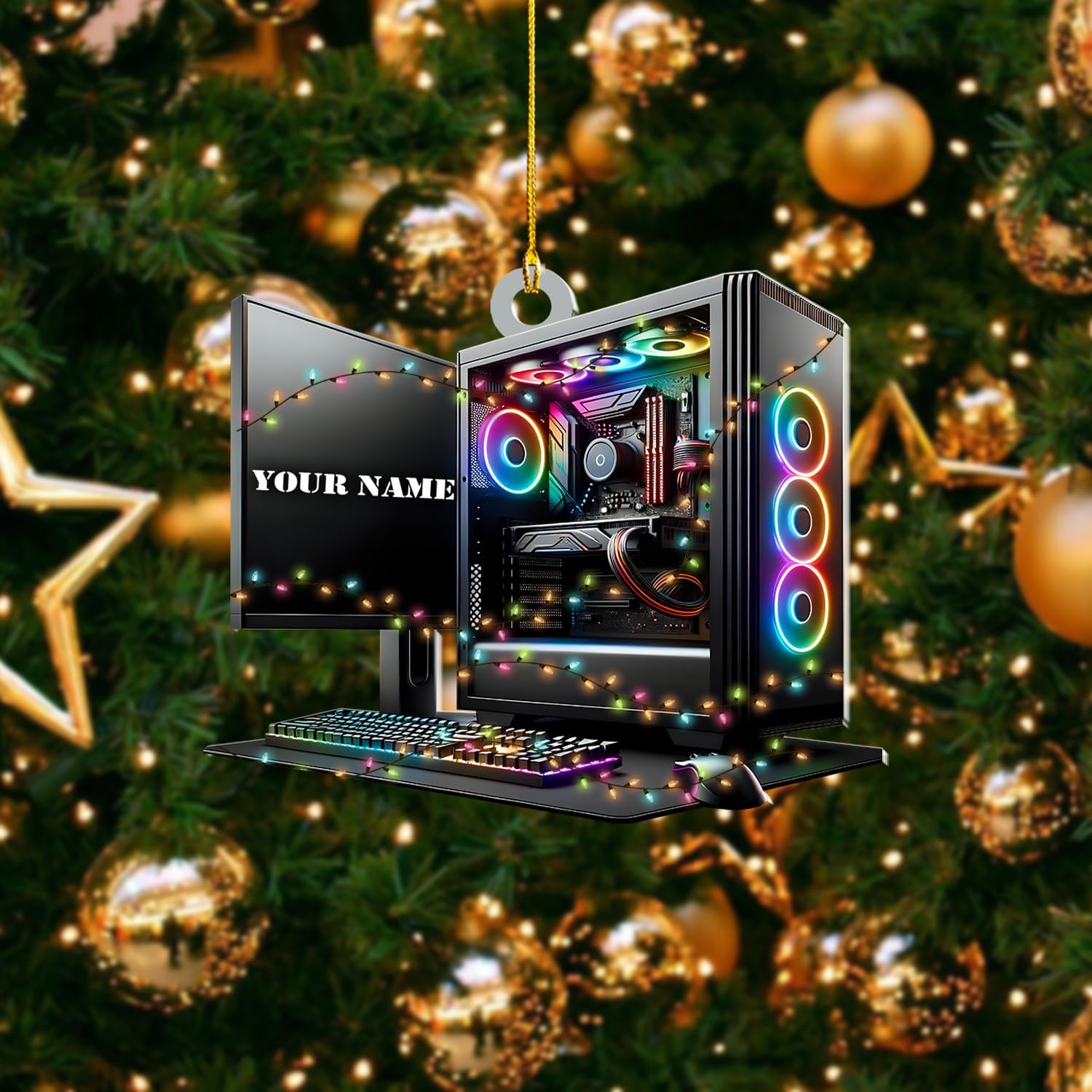 Personalized PC Computer Ornament Christmas, Custom Shape Flat Christmas Ornament for Gamer, Gaming Gamer Christmas Ornament Gift for Boys, PC Game Player Decoration with Custom Name (ON287)