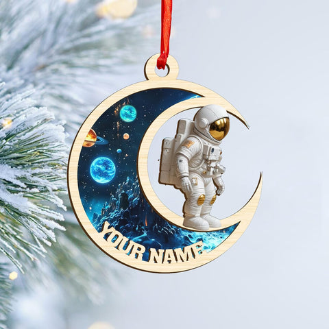 MAPrints Personalized Astronaut Christmas Ornaments 2024, Rocket Spaceship Ornament, Astronaut Suncatcher Ornament, Galaxy Space Astronaut Ornament, Astronaut Resting On Moon Ornament (Astronaut 2)